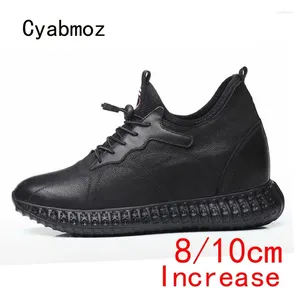 Lässige Schuhe Cyabmoz Männer Höhenhöhe Erhöhung der Männer echtes Leder 8/10 cm Party versteckter Aufzug Mode Mann schwarz