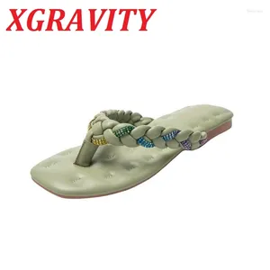 Slippare Xgravity Flip Flop Design Women Crystal Flat Colorful Rhinestone Ladies Summer Shoes Leisure Lady B016