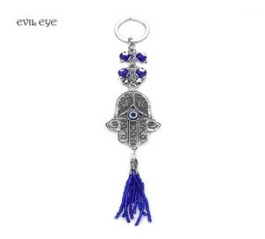 Keychains Evil Eye Fashion Jewelry Key Chain Wall Hanging Pendant Blue Amulet Kabbalah Hand Fatima Glass Ring11519702