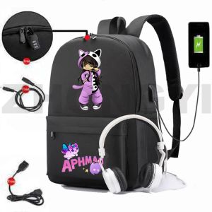 バックパックホットアニメUSB充電antitheft aphmau bookbagバックパックキャンバスジッパーschoolbags for teenage girls aphmau as aキャットバッグ