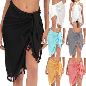 Baddräkt täckningar för kvinnor sarong strand bikini wrap ren kort kjol halsduk badkläder med tofs 240416