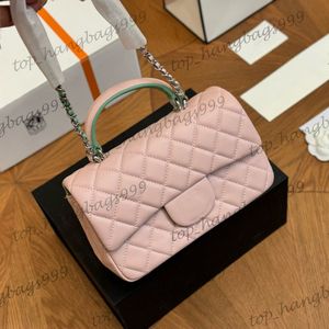 Womens Mini Cf Handle Totes Classic Quilted Tow-tone Shoulder Bags Silver Chain Crossbody Handbags Luxury Brand Designer Outdoor Purse 4 Colors 20X12CM