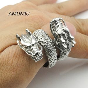 Amumiu Dragon Rings for Men Vintage Punk Rock Biker Jewelry Double Head Rotate HZR038 240420