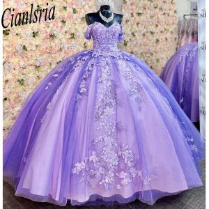 Lilac off the Shouler Ball Gown Quinceanera Dresses for Girls 2023 Beaded Celebrity Party Gowns Applicies Graduation Vestido