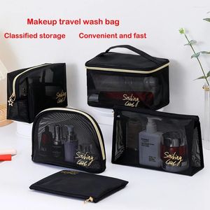 Cosmetic Bags 1pc Black Mesh Women'S Bag Transparent Travel Comsetics Brushes Organizer Beauty Case Small Large Toiletry Makeup