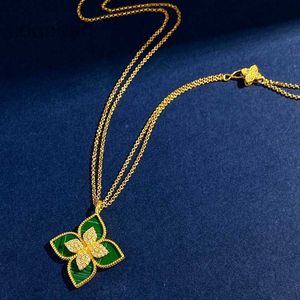 Ny anlända långa fyra bladklöver pendelle tröja kedja halsband designer smycken guld sier sier av pärlgrön blomma halsband länk kedja