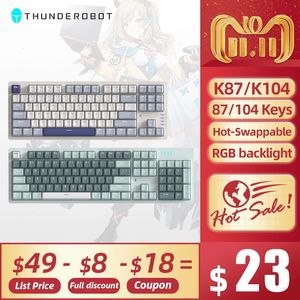 Thunderobot Mekanik Oyun Klavyesi Kırmızı Kahverengi Anahtar Değiştirilebilir PBT KEYİKAPLAR KABLOLU TAM BOYUTU K87 K104 PC GAMER RGB 240418