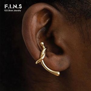 FINS 1PC Design exclusivo Real 925 Sterling Silver Silted Ear Clip Ins Wind Punk sem clipe de cartilagem de orelha perfurada Prevenir alergia 240408