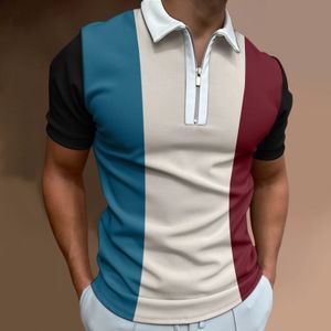 Polo a strisce solide a strisce a strisce a strisce corta girare la cerniera da golf con cerniera per uomini, top estivi per streetwear casual 240419