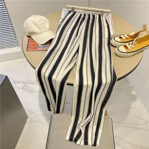 Women's Pants 2024 Women Summer Thin Stripes Straight Female High Waist Casual Trousers Ladies Loose Wide Leg Long C234