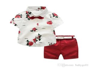 Pojkar barn formell kostym set sommar gentleman blommor kort ärm skjortor shorts bälte 3 st barnkläder set i 27 år boy7495222