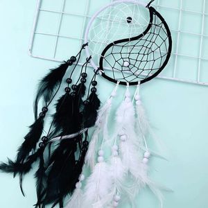 Dekorativa figurer Yin Yang Gossip Dream Catcher Tai Chi Pärled Feather Woven Handicraft Pendant Entrance Porch Balcony Inside Car