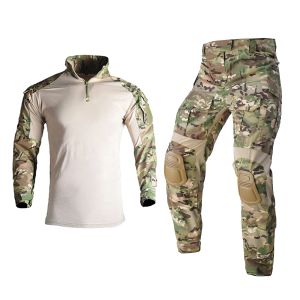 Устанавливает Airsoft Paintball Men Работают военная одежда боевая униформа +Pads Multi Pocket Tactical Camo Рубашки Армия Армия Охотниковые костюмы