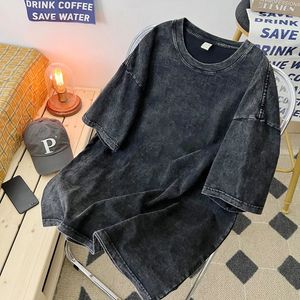 Para Summer Washed T Shirt Retro Hip Hop Streetwear Men Men Casual T-shirt z krótkim rękawem Vintage Black Acid Wash Y2K Ubrania 240412