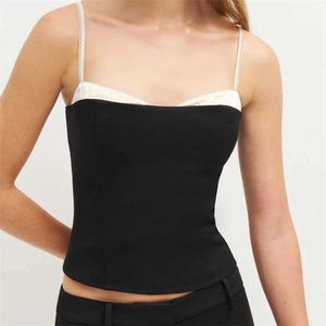 Kadın Tankları Camis Xingqing Y2K Üstleri Kadınlar İçin Yaz Seksi Dantel Trim Kontrast Renk Spagetti kayışı Slveless Camisole 2000S Giyim Strtwear Y240420