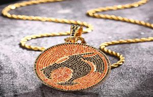 Hip Hop Mens Necklace Gold Plated CZ Ice Out Dinosaur Pendant Halsband med 24 -tums repkedja för män Punk smycken gåva1000115