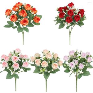 Flores decorativas de 30 cm de simulação de buquê de rosa artificial para festas de casamento em casa decoração de vaso decoração de sala falsa decoração