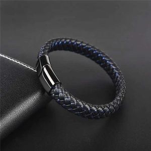 Chain Black Leather Bracelet Mens Trend Magnetic Bracelet Jewelry Beautiful Gift Y240420