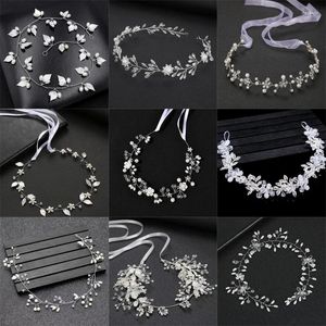 Nakrycia głowy Srebrny kolor Clear Crystal Rhinestones Liść Wedding Hair Akcesoria do włosów opaska ślubna opaska na głowę druhny biżuteria Kobiety