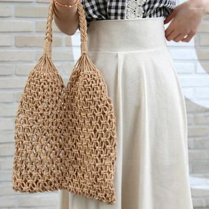 Aufbewahrungstaschen Baumwollseil Hohlrow Strohbeutel Sheer Makrame Tasche Bohemian Ultraleicher Schulterpack Vintage Retro Chic Handtasche