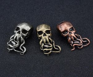 Paracord High Quality Sports Entertainment Camping HikingParacord Punk Brass Knife Bead Key Ring Pendants Copper Skull Keychains R4587056