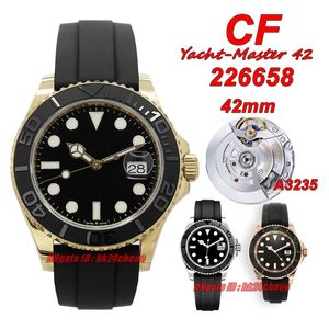 CF Luxury Watches 42 мм 226658 Желтое золото A3235 Автоматические мужские часы сапфир черный циферблат Резиновый ремешок.