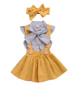 女の赤ちゃんの服セット2019サマードットフライングスリーブトップストラップドレスヘッドバンド3ピースキッズチルドレン039S衣料品スーツ