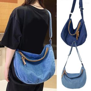 Kosmetiska väskor kvinnor messenger väska denim crossbody casual handväskor duk tote justerbar rem zip stängning student satchel axel