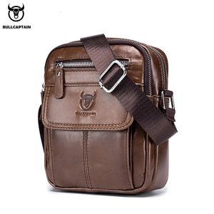 BULLCAPTAIN MENS LEATHER MESSENGER Bag Retro Shoulder Bags Small Crossbody Pures Casual Sling Pack för Travel Handbag 240415