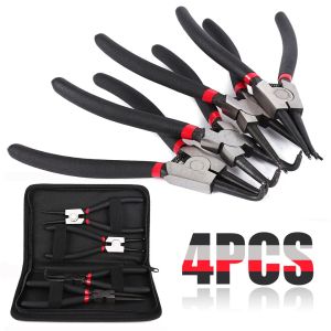 Sets 4pcs Heavy Duty Circlip Pliers Kit Outside Inside 7" 180mm Right Angled Beak Portable Multifunctional Snap Ring Circlip Pliers