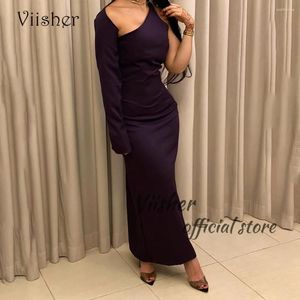 パーティードレスViisher Plum Satin Satin Mermaid Evening One Shlodd Arabian Dubaiフォーマルドレス足首の長さのガウン