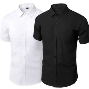 Summer Shirt for Men Daily Casual White Shirts Kort ärmknapp ner Slim Fit Male Social Blus 4XL 5XL 240418