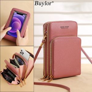 أكياس Buylor Leather New Women's Facs Touch Screen Phone Crossbody Counter Counter Based Messenger Preshenger