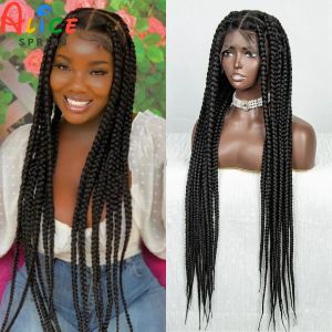 Perucas perucas sintéticas 36 polegadas de comprimento perucas trançadas renda sintética Fronted Wig Notless Box Braids Wig Full Lace para mulheres negras Twist Cornro