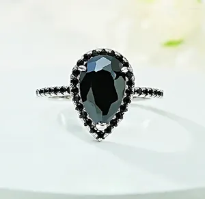 Кластерные кольца универсальный европейский и американский капля для воды в форме груши черный циркон 925 Серебряное кольцо персонализированное крутое нахальное стиль