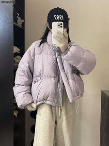 Zimowy Instagram fioletowy zagęszczony stojący szyja płaszcz damski krótka 90 białej kaczki