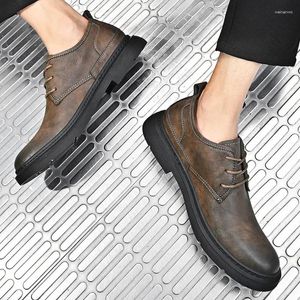 Dress Shoes Men's Working Leather Spring Lace Men Breathable Retro Brown Casual For Outdoor Hiking Sneakers