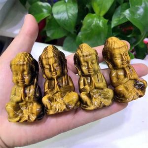 Decorative Figurines 1pc Design Natural Crystal Crafts Tiger Eyes Stone Hand Carved Buddha 70mm-80mm For