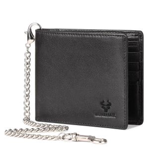 Portfel Kavis RFID Oszczędność męska Portfel karty kredytowej Oryginalny skórzany portfel z żelaznym łańcuchem Casualna męska torebka na monety