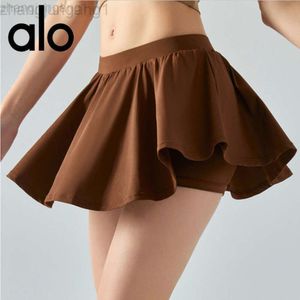 Desginer alooo yoga aloe shorts kvinna pant topp kvinnliga tennis kjol anti ljus falska två stycken sport shorts kvinnor lösa avslappnade fitness byxor