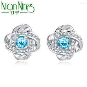 Kolczyki stadninowe Nianning naprawdę Topaz 925 STREBLE SREBRNY PERIDOT Women Korean Blue Capstones Prezent S925 Fine Jewelry HJA006