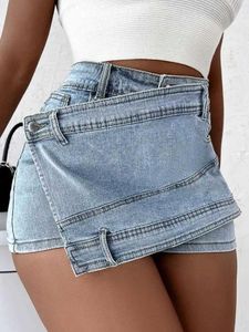 Shorts femininos 2023 mulheres moda jeans mini skort rave strt wrap alongre irregular A-line caro skinny shorts jeans mujer y240420