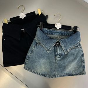 Moda de jeans de alta cintura Mini saia feminina Botão de moda de verão Slim fit