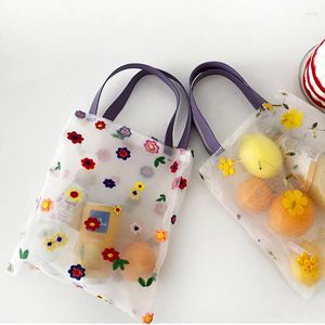 Bag Ladies kleine transparente Totes -Mesh -Stofftuch Bags Blume Sticktasche Handtasche Hochqualitäts Obst Mini Dekoration Geldbörse für Mädchen