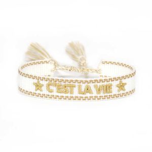 Chain Woven Friendship Bracelet For Women With Saying CEST LA VIE Summer Stackable Jewelry Y240420