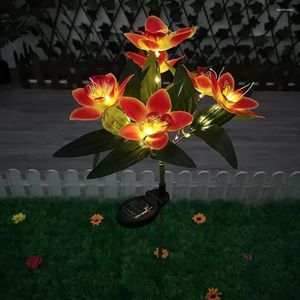 Auto On/Off Solar Light Lamp Elegant Orchid Flower Garden Lights Waterproof Landscape Decor med 7 huvuden för Simple