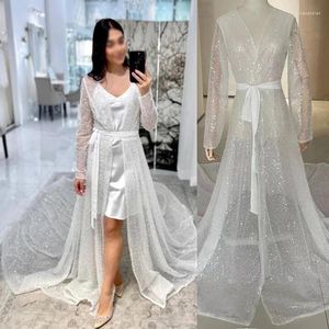 Roupas em casa Crystal Ligining Long Slave Wedding Jacket Badyd Robe Party Shawl Bolero Cabo de noiva Sexy Pearsl