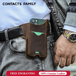 バッグファミリー100％Nubuck Leather Phone Waist Case Bag Men携帯電話ループホルスターベルトポーチ用iPhone 14 13 12 Pro Max Mini