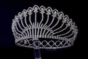مسابقة Tiaras الكاملة الدائرة الدائرية لملكة جمال Beauty Pageant Crown Auatrian Auatrian Rhinestone Crystal Hair Assories for Party يظهر 5860800