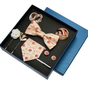 Necktie Fashion Men Accessories Silk Tie Gift Set Bowtie Pocket Square With Cufflinks Tie Clip Luxury Mens Tie Handkerchief Set 240412